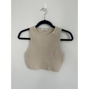 Babaton Ribbed Tank Top Women‎ S Beige Cropped Knit Stretch Sleeveless